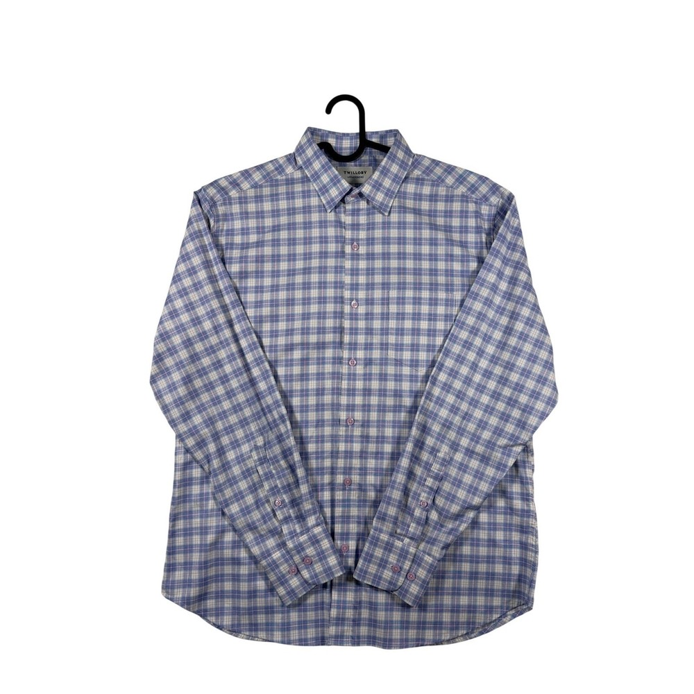 TWILLORY Untuckable Mens Large Plaid Long Sleeve Button Down Shirt Tailored Fit
